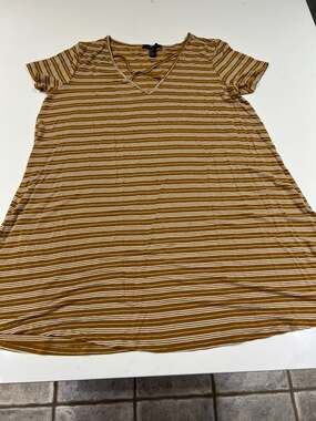 Forever 21 Mustard and White Striped V-Neck Swing Dress Size XL